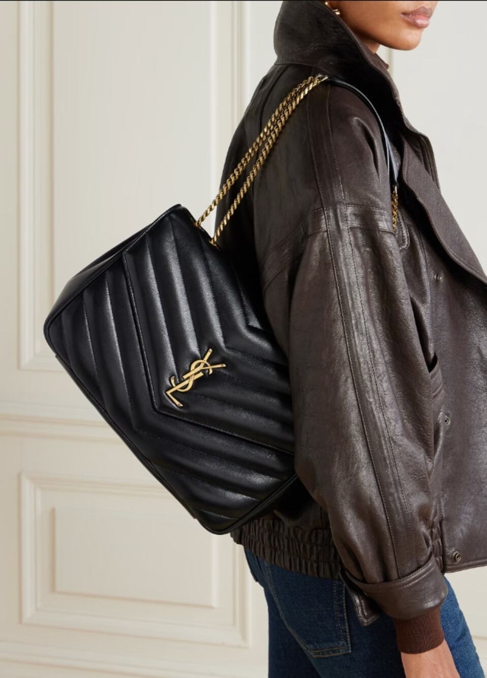 NEW SAINT LAURENT YSL $3400 LOULOU LARGE BLACK LEATHER CROSSBODY BAG AUTHENTIC!